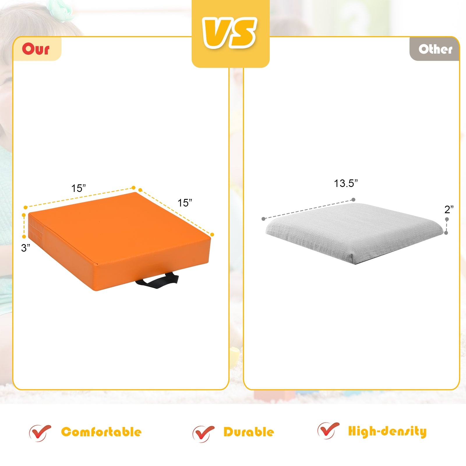 6 Pieces 15 Inches Square Toddler Floor Cushions Flexible Soft Foam Seating with Handles