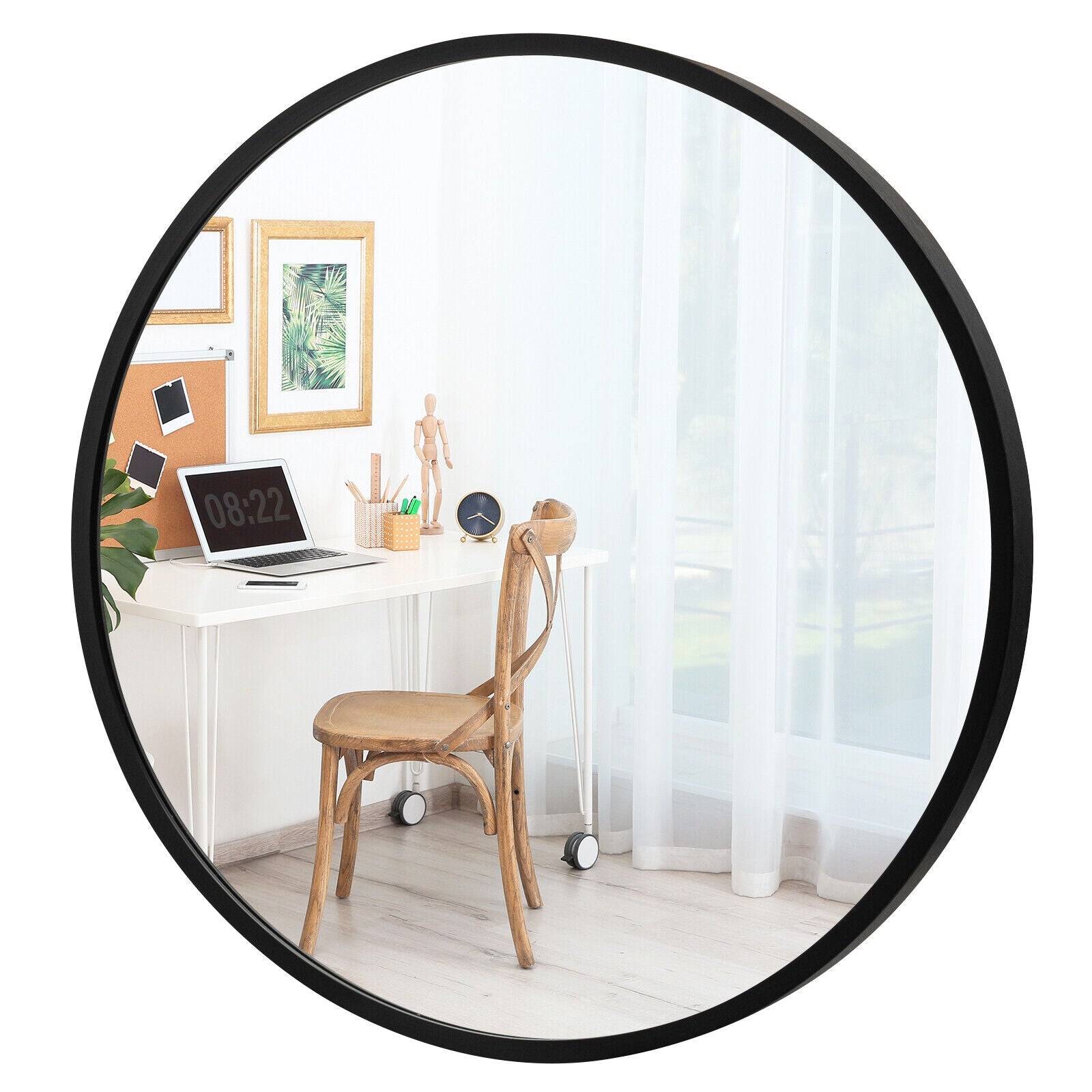 16-inch Round Wall Mirror with Aluminum Alloy Frame