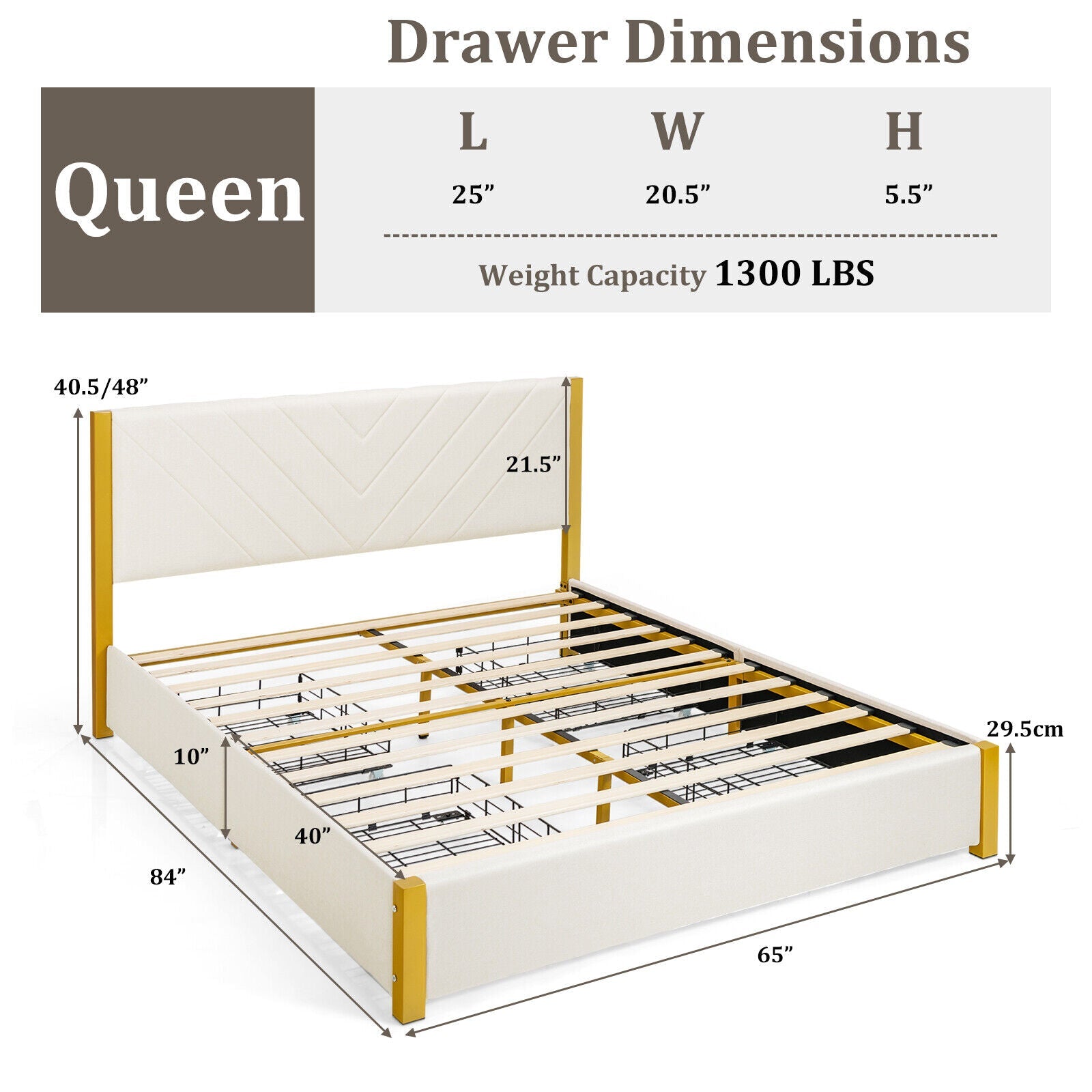 Full Size/Queen Size Upholstered Bed Frame with Adjustable Headboard and 4 Drawers