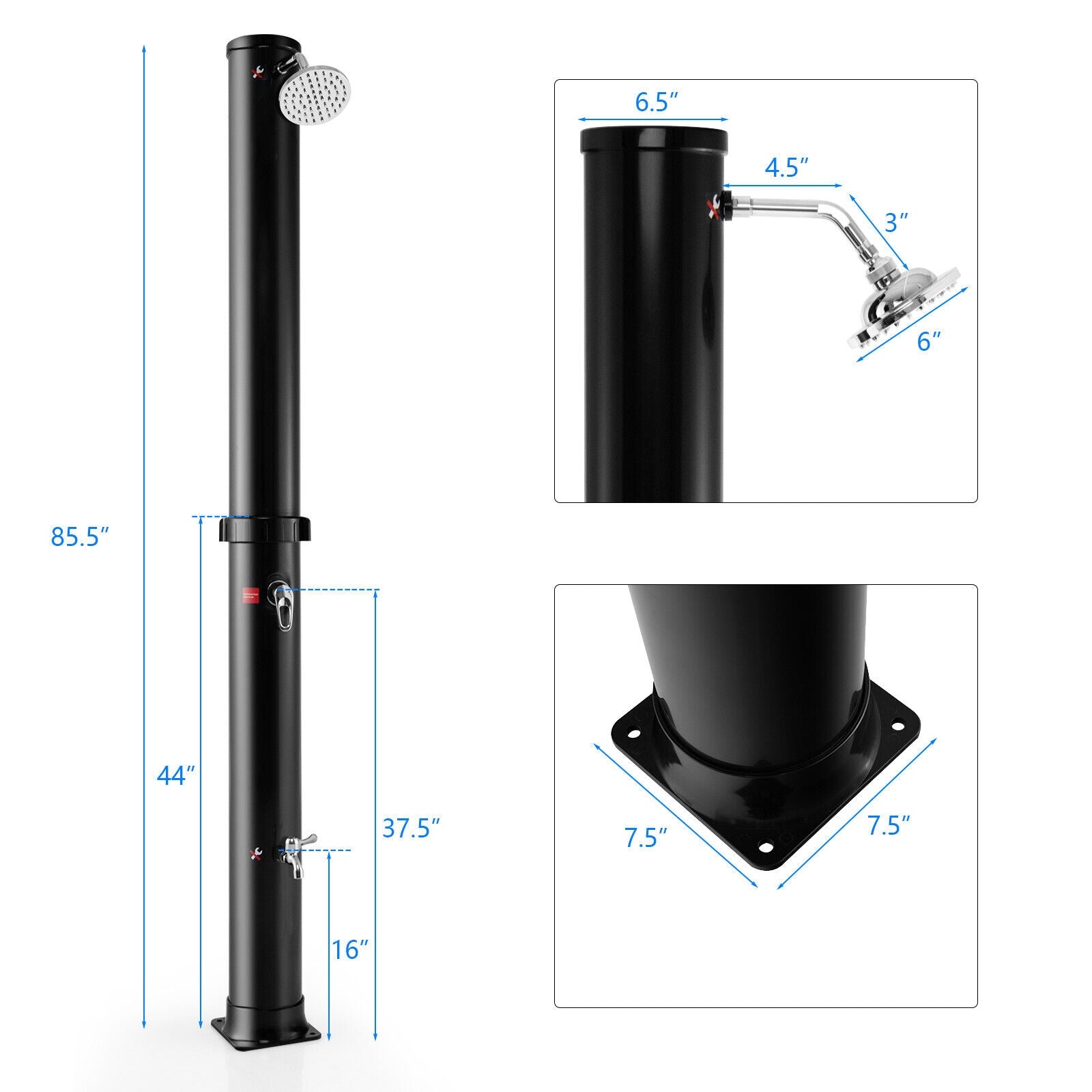 7.2 Feet Solar-Heated Outdoor Shower with Free-Rotating Shower Head