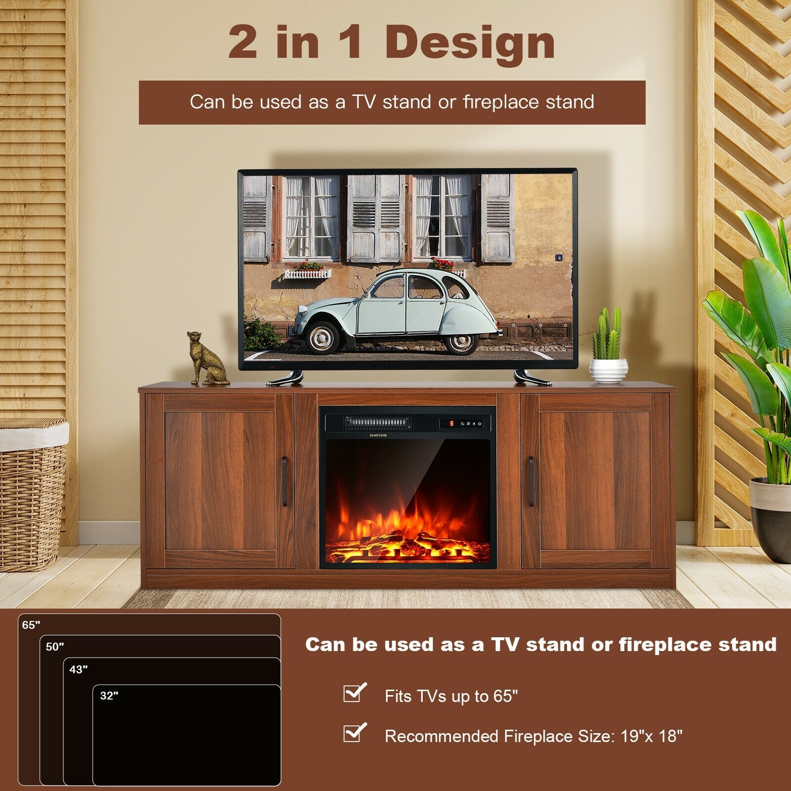 TV Stand with Double Barn Doors for TVs up to 65 Inch