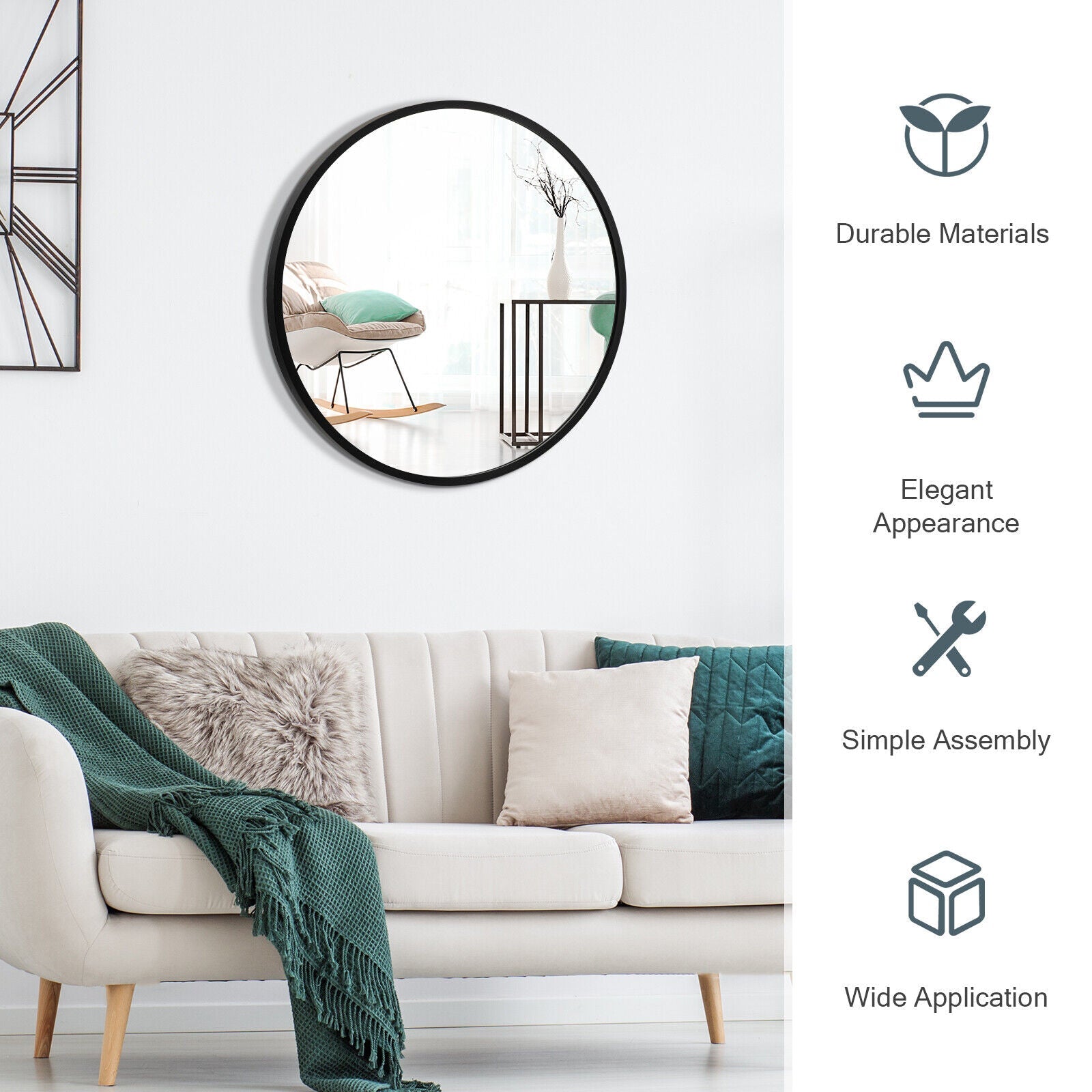 16-inch Round Wall Mirror with Aluminum Alloy Frame
