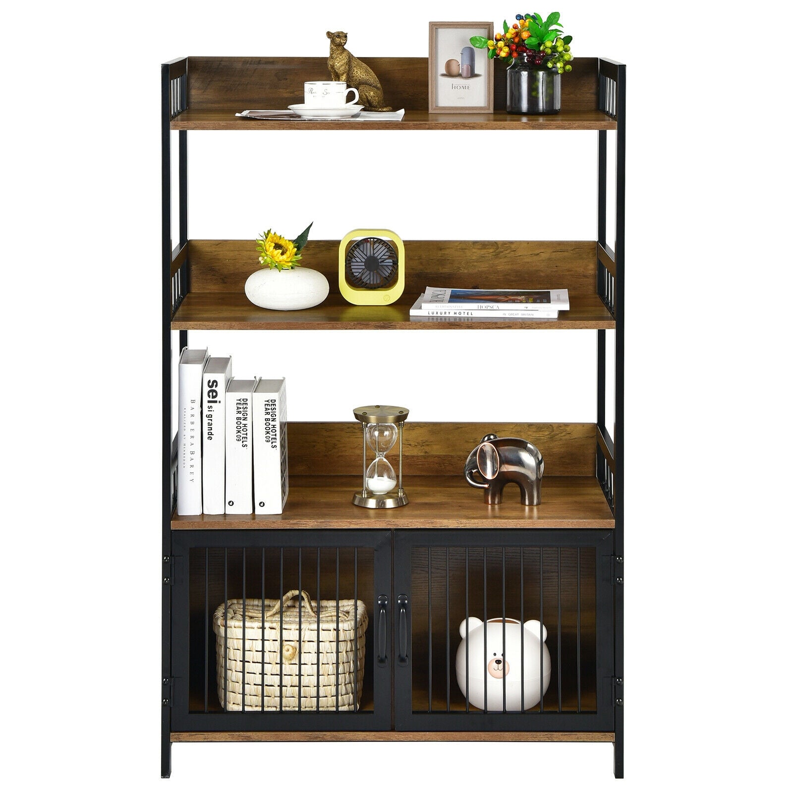 3-Tier Baker's Rack with Storage Cabinet-Rustic Brown