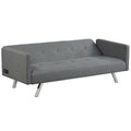 3 Seat Convertible Linen Fabric Futon Sofa with USB and Power Strip