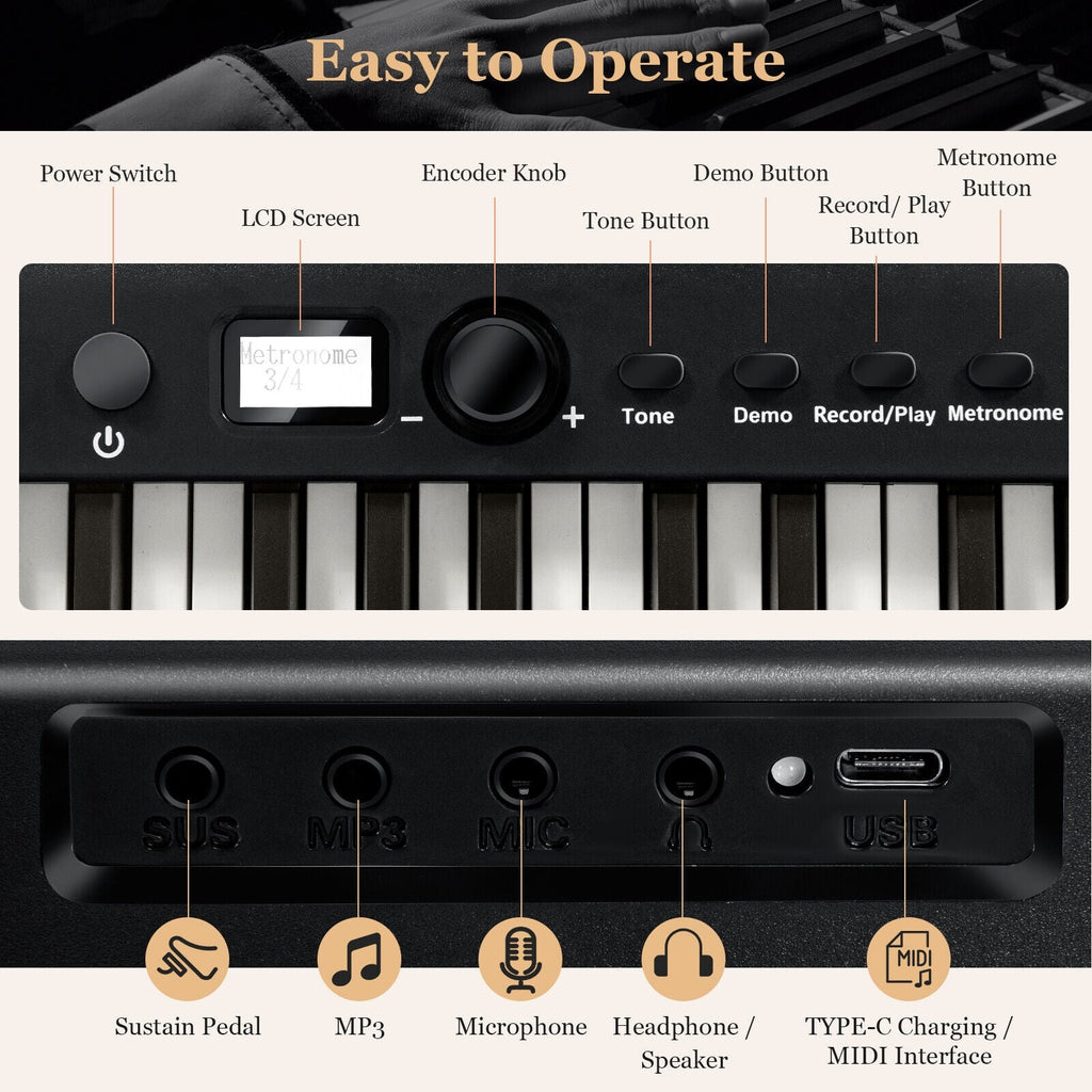 88-Key Folding Electric Lighted Piano Full-Size Portable Keyboard MIDI