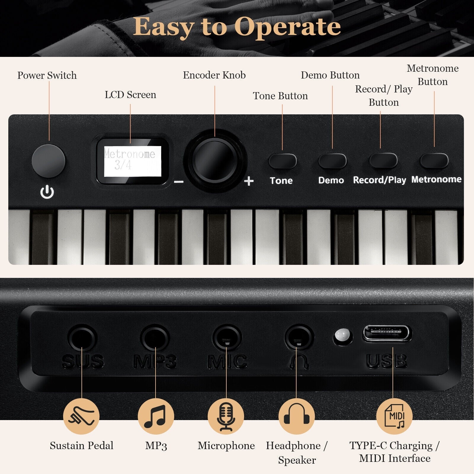 88-Key Folding Electric Lighted Piano Full-Size Portable Keyboard MIDI