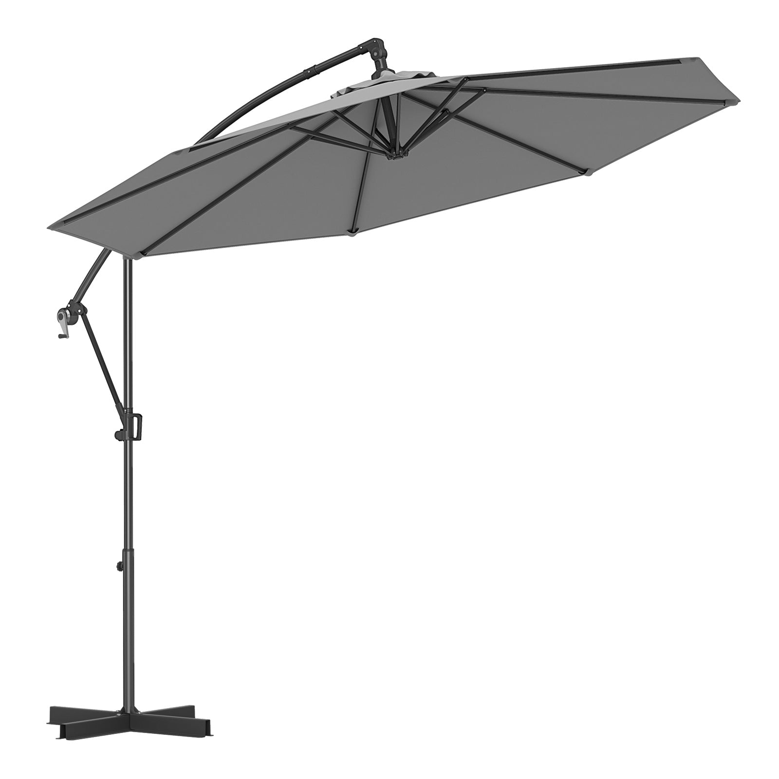 10 Feet Offset Hanging Umbrella with Base and Infinite Tilt