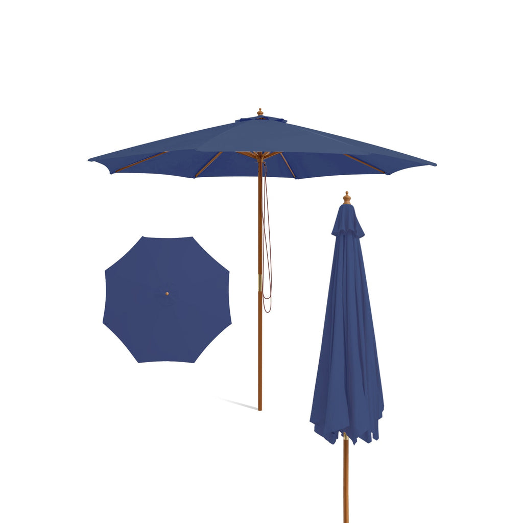 10 Feet Patio Umbrella with 8 Wooden Ribs and 3 Adjustable Heights