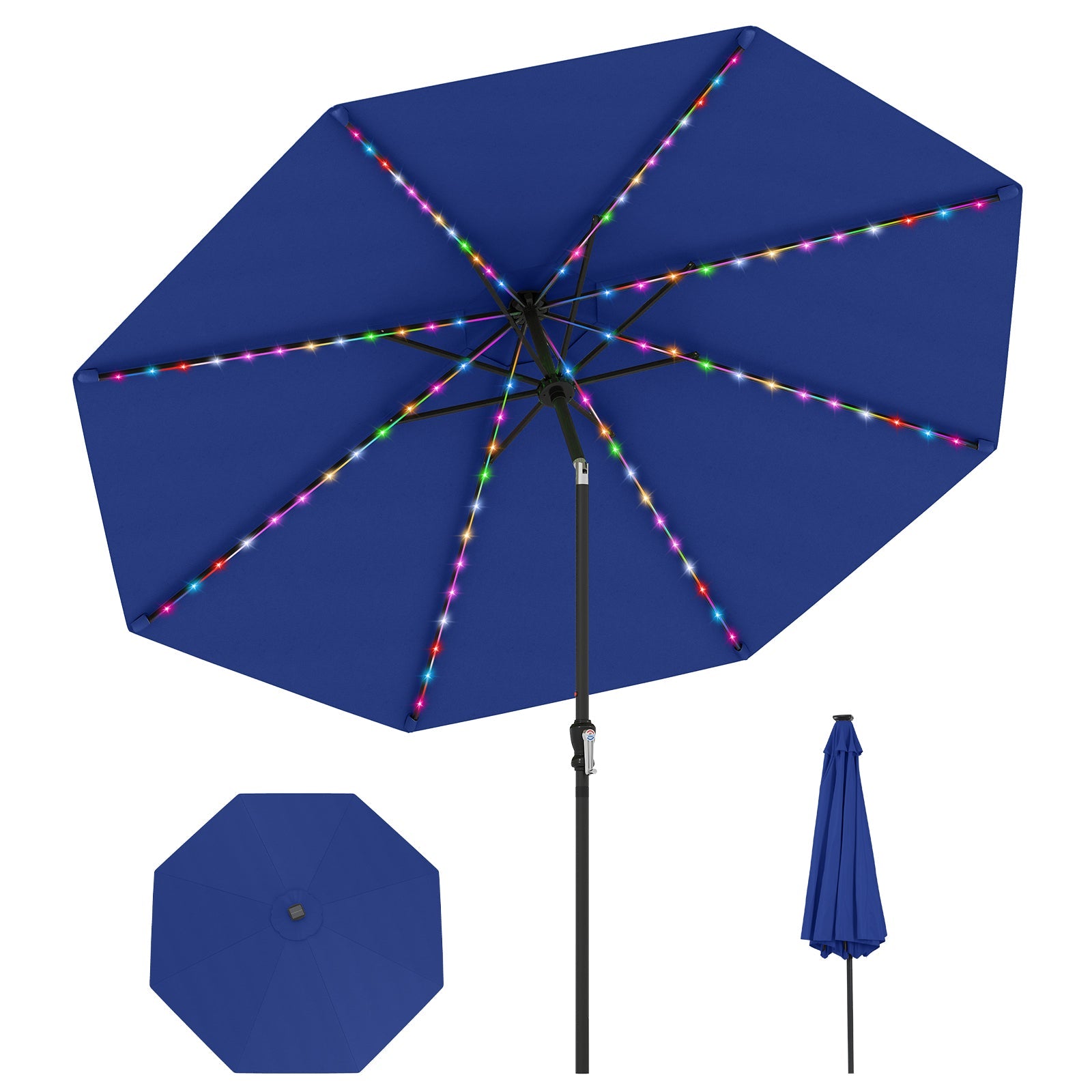 10 Feet Solar Patio Umbrella with 96 Multi-Colored Flowing LED Lights and Tilt Adjustment