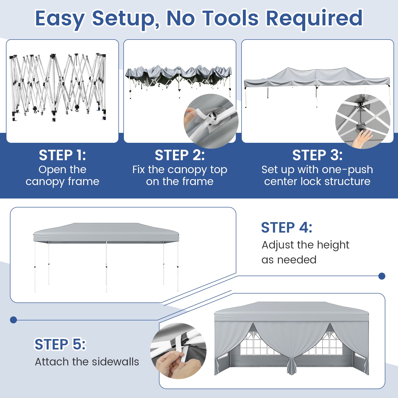 10 X 20 Feet Pop up Canopy Tent Instant Setup with 6 Sidewalls