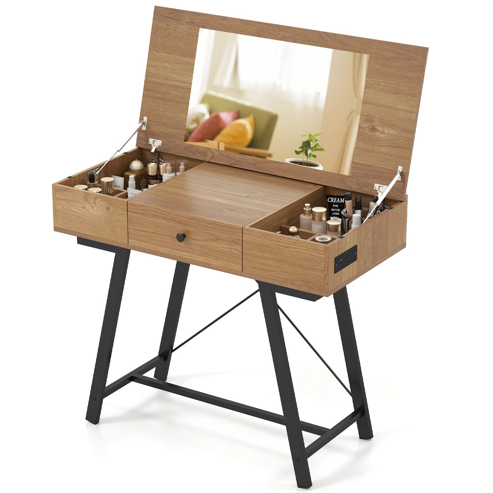 Vanity Desk with Flip Top Mirror Makeup Dressing Table-Rustic Brown