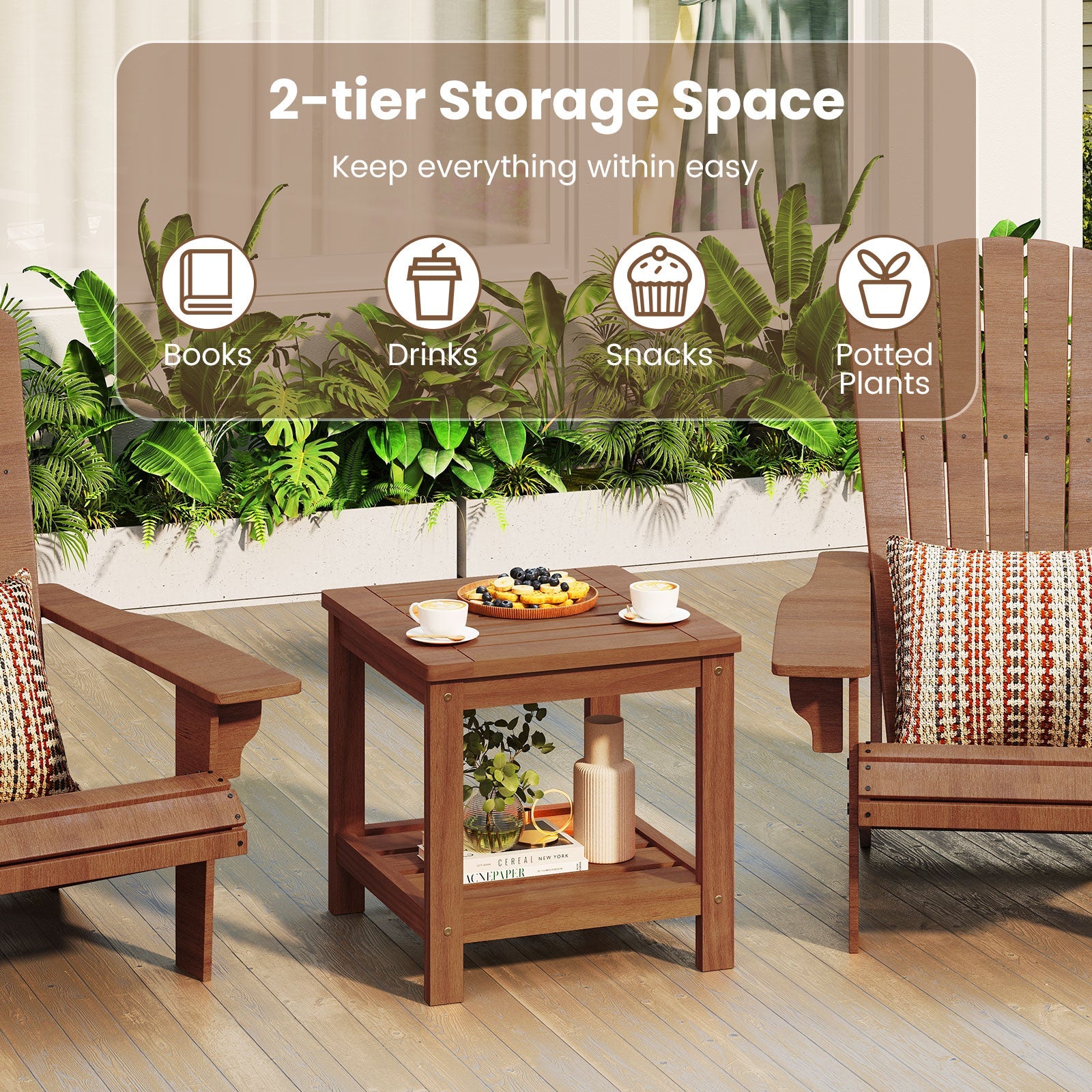 2-Tier Outdoor Side Table with Storage Shelf for Patio