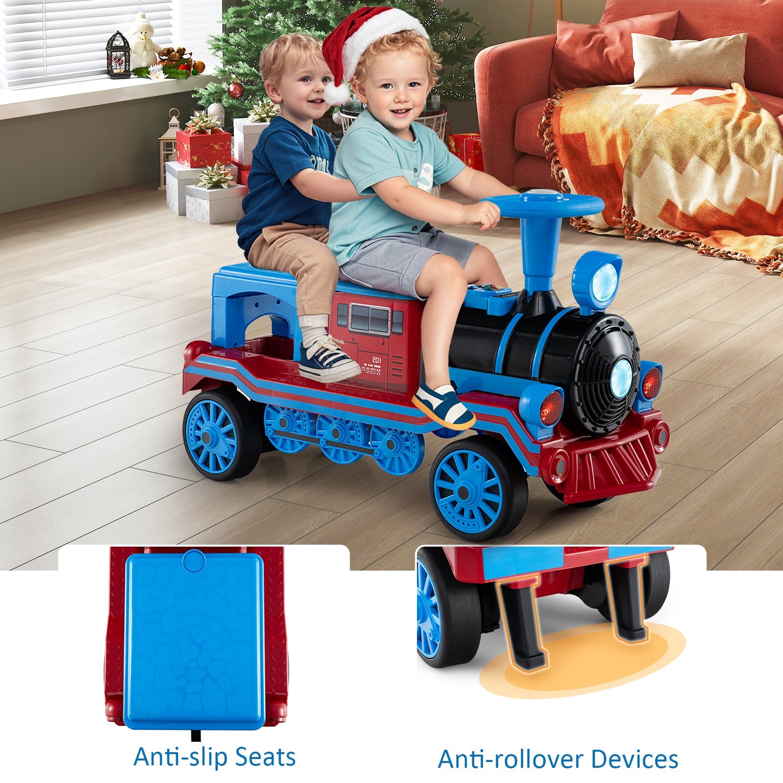 12V 2-Seater Ride on Toy with Train Whistle and Removable Chair