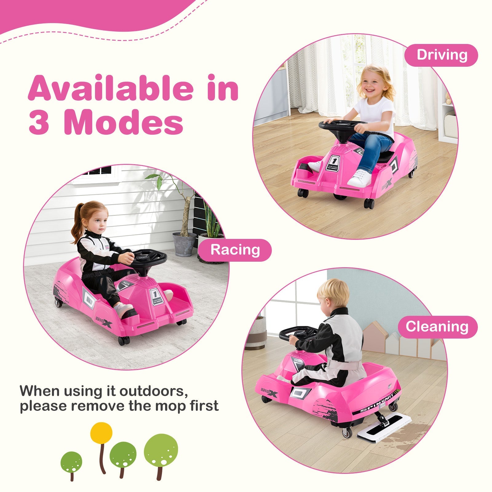12V Electric Cleaning Go Kart with Detachable Mop and Remote Control