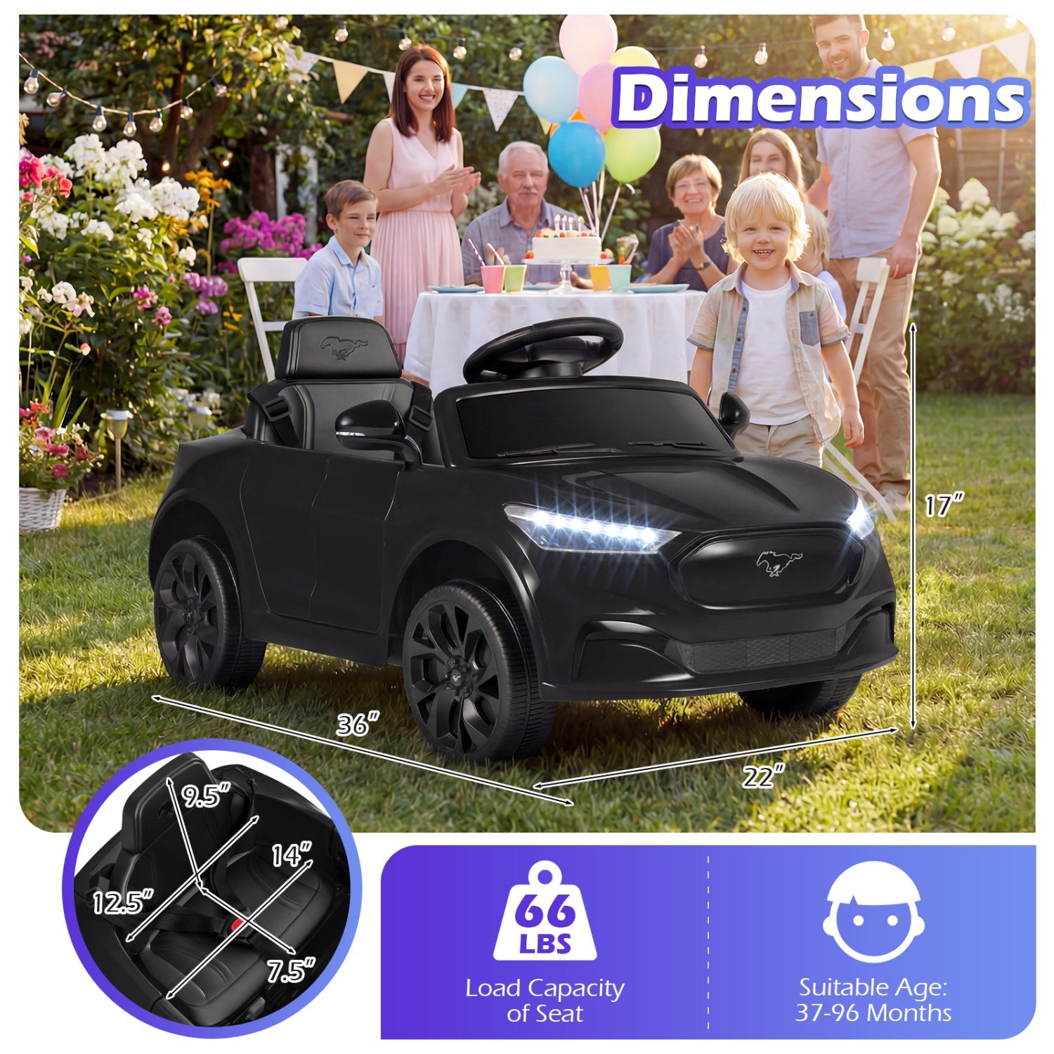 12V Kids Ride on Car Licensed Ford Mach E with Parent Control and Horn