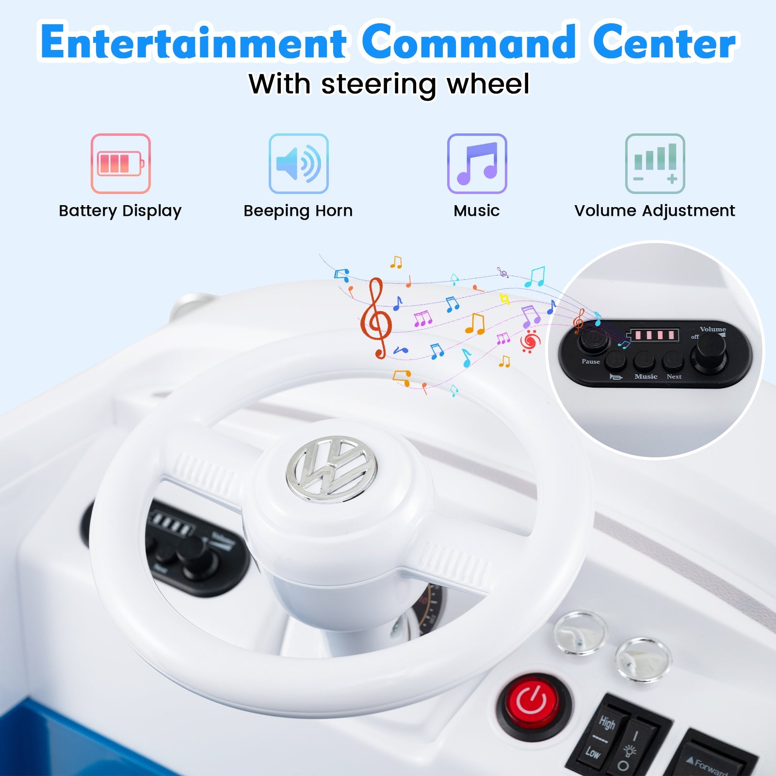 12V Ride On Car Licensed Volkswagen Ride-on Bus with Cup Holder and LED Headlights for 3+ Years Old