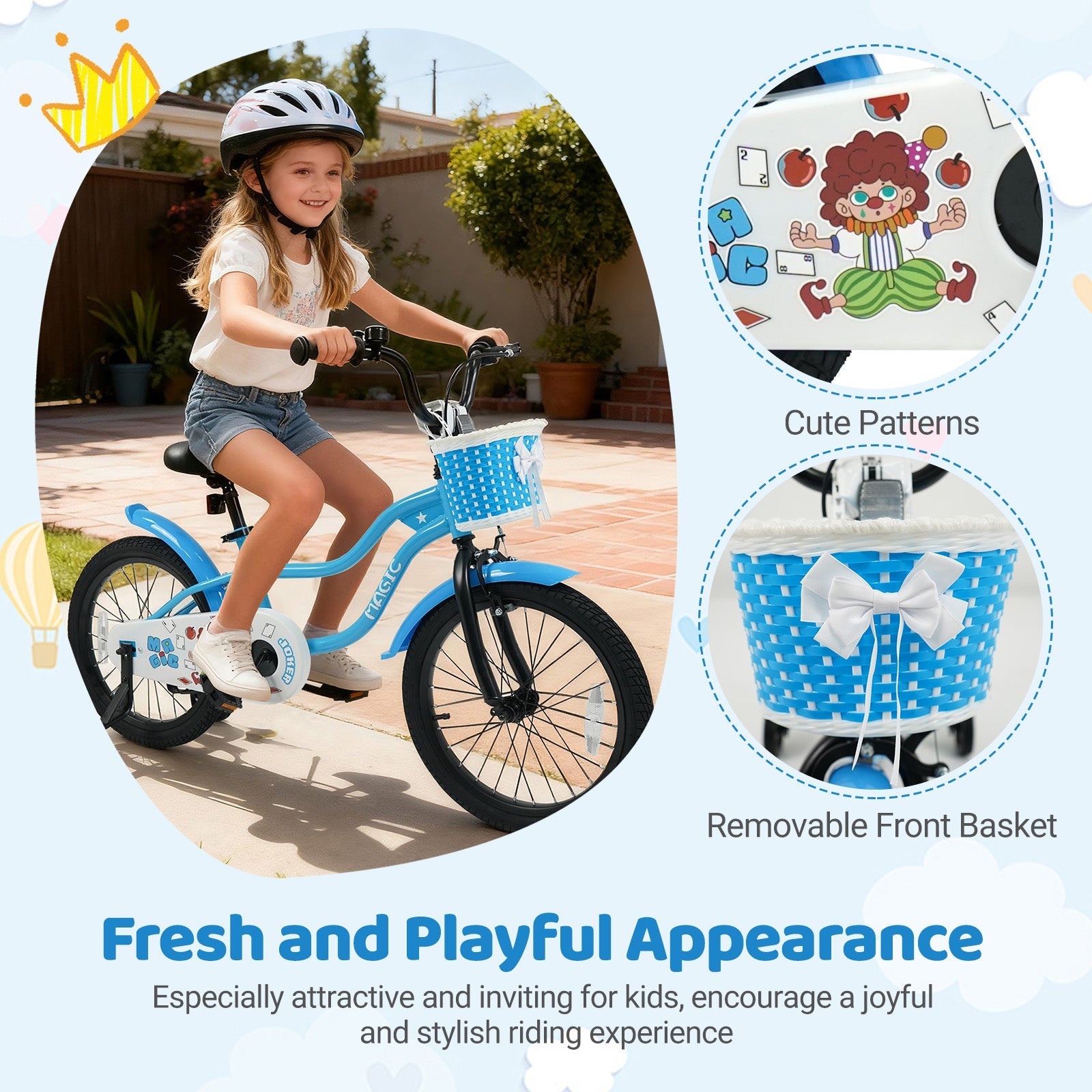12/14/16 Inch Kids Bike with Training Wheels and Basket Navy Color