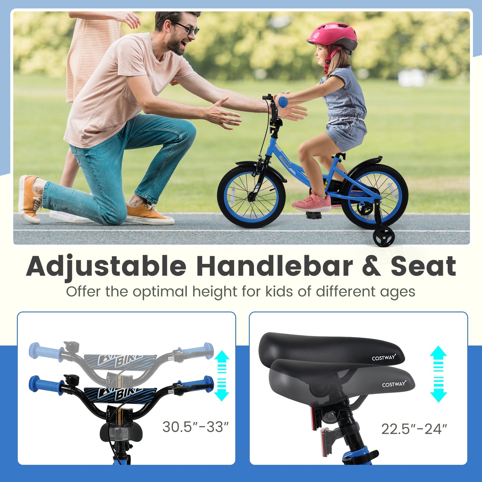 12/14/16/18 Inches Kids Bike with Removable Training Wheels and Adjustable Seatfor 3-8 Years Old Navy