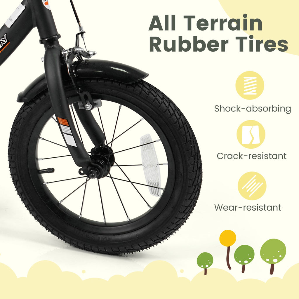 12/14/16/18 Inches Kids Bike with Removable Training Wheels and Adjustable Seatfor 3-8 Years Old Black
