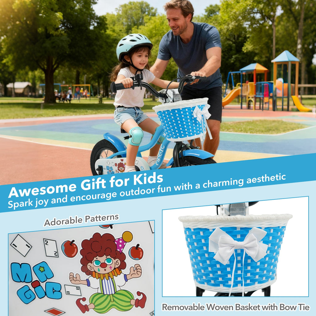 12/14/16 Inch Kids Bike with Training Wheels and Basket Navy Color
