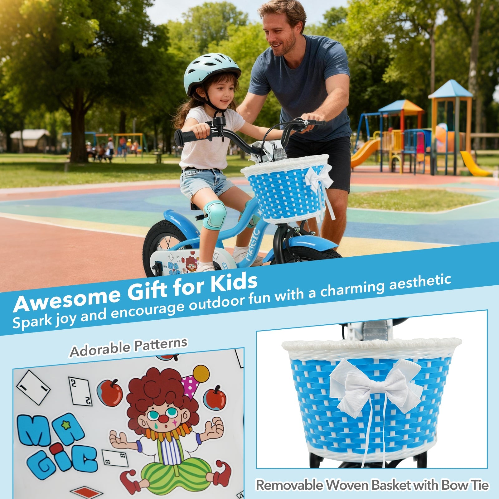 12/14/16 Inch Kids Bike with Training Wheels and Basket Navy Color