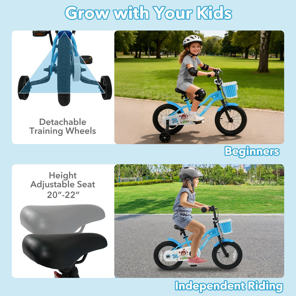 12/14/16 Inch Kids Bike with Training Wheels and Basket Navy Color