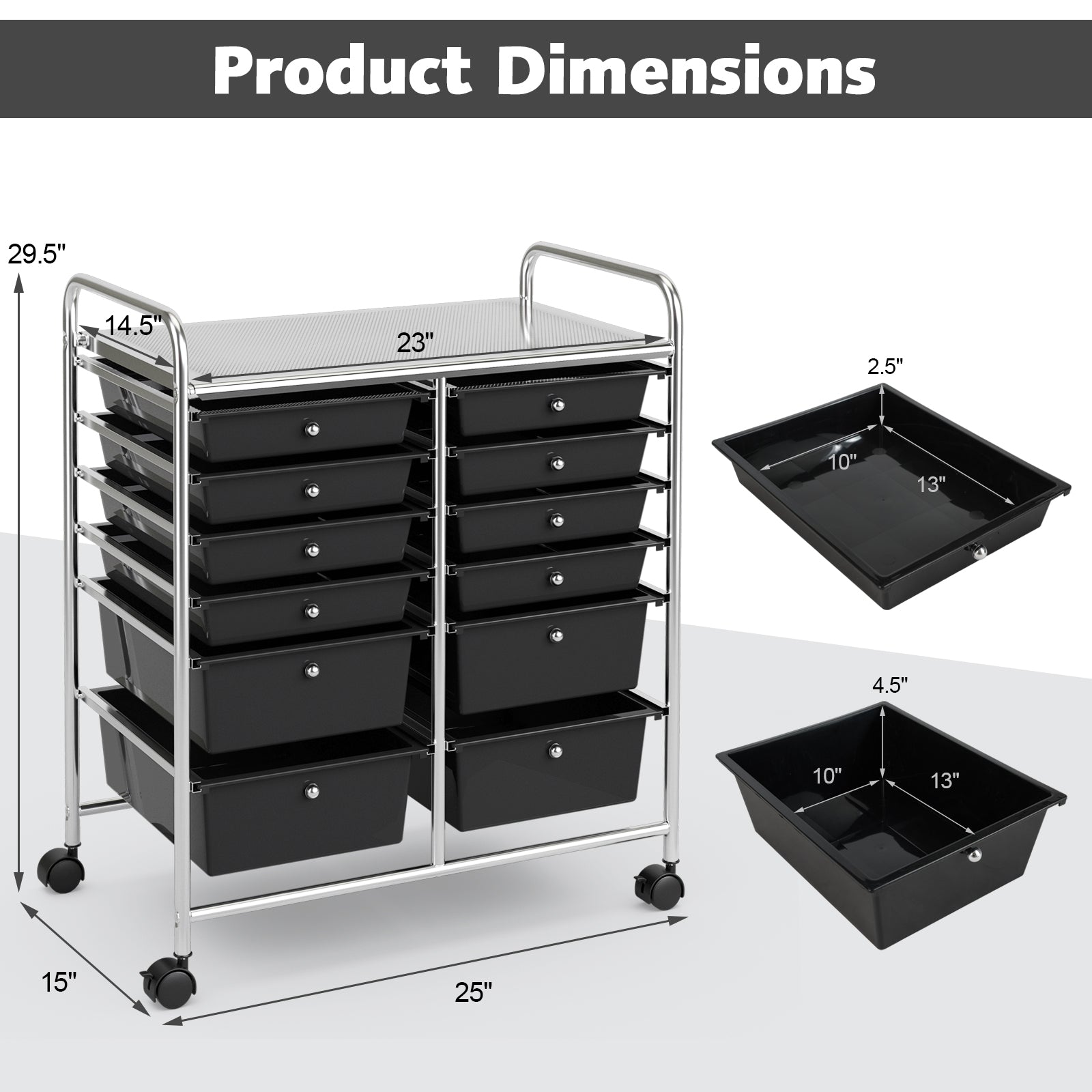 12 Storage Drawer Organizer Bins Rolling Cart