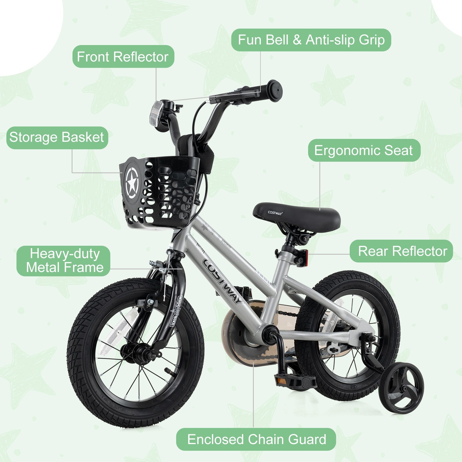 14 Inch Kids Bike Adjustable with Transparent Chain Cover for 4-5 Years Old