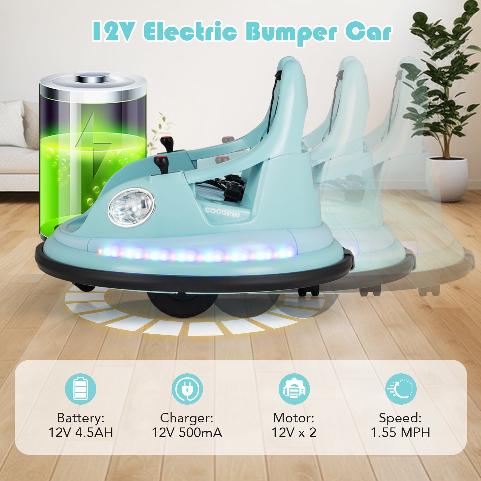 12V Kids Ride On Bumper Car with Remote Control and Dual Joysticks