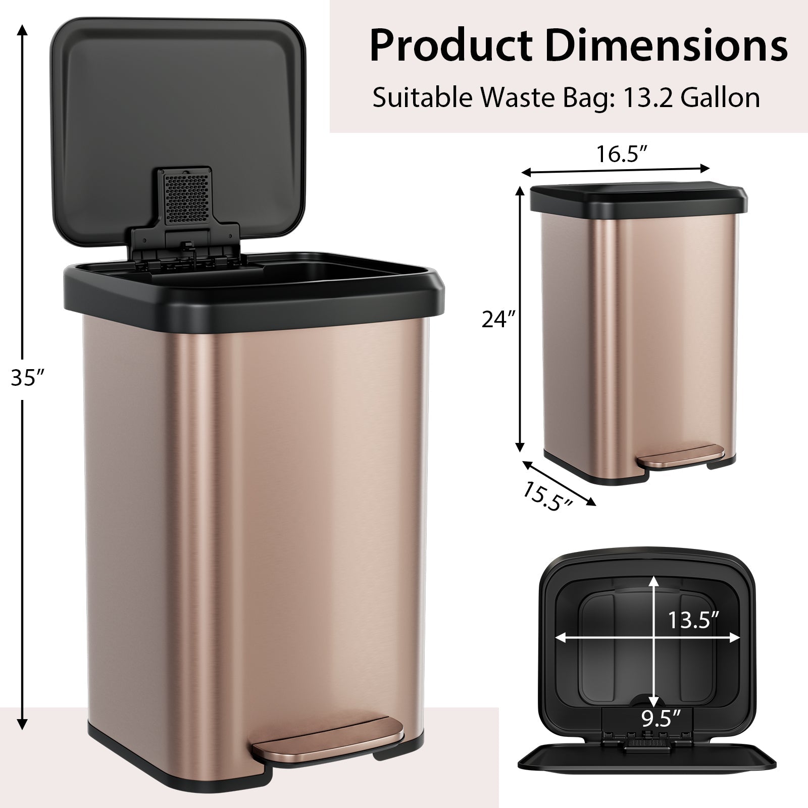 13.2 Gallon Step Trash Can with Soft Close Lid and Deodorizer Compartment