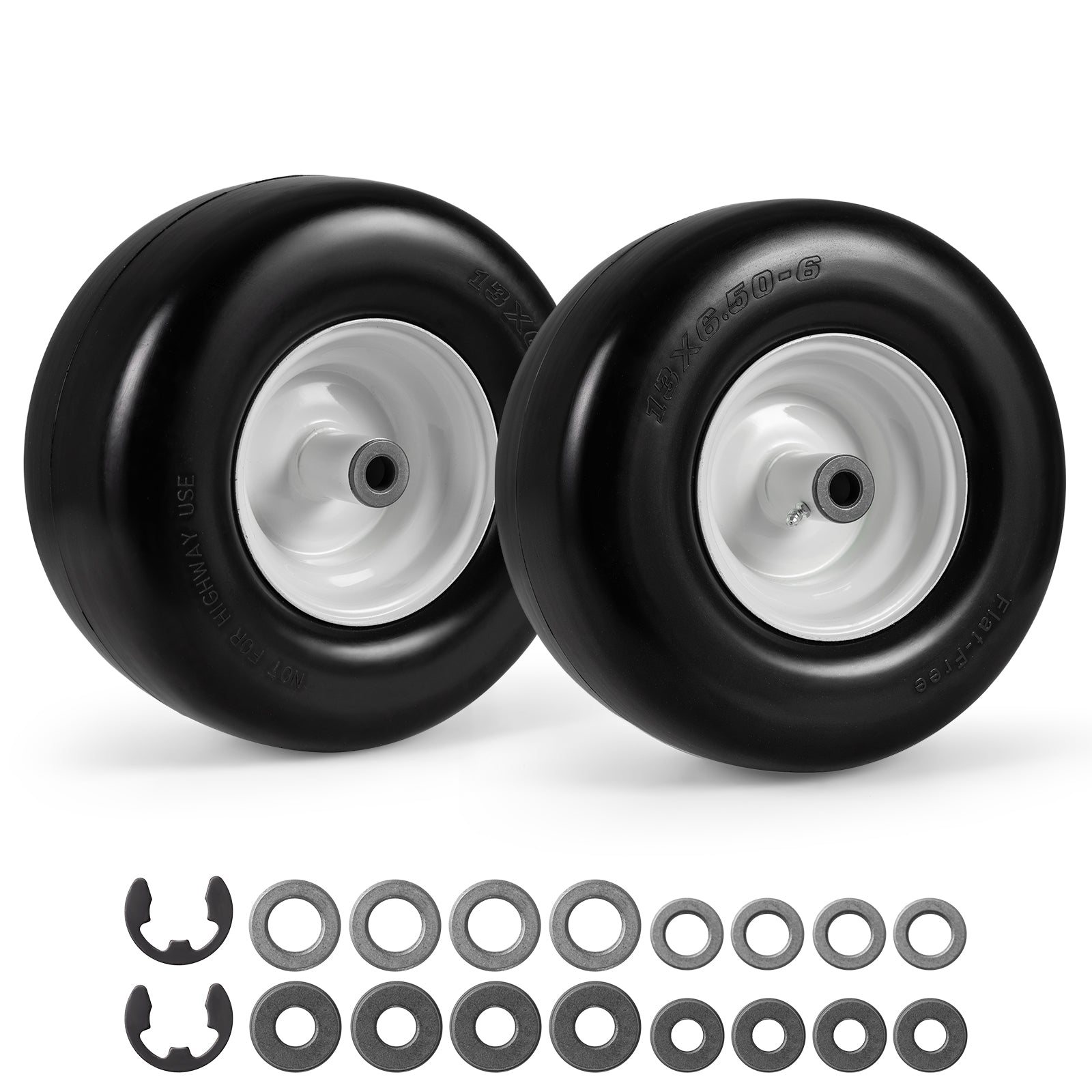 13 x 6.50-6 Flat Free Tires and Wheels 2 Pack Solid Rubber Tires-White