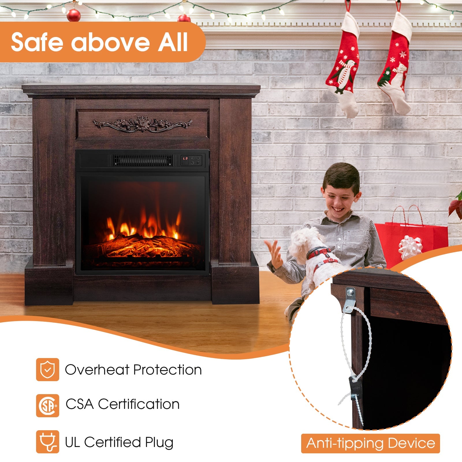 1400W TV Stand Electric Fireplace Mantel with Remote Control