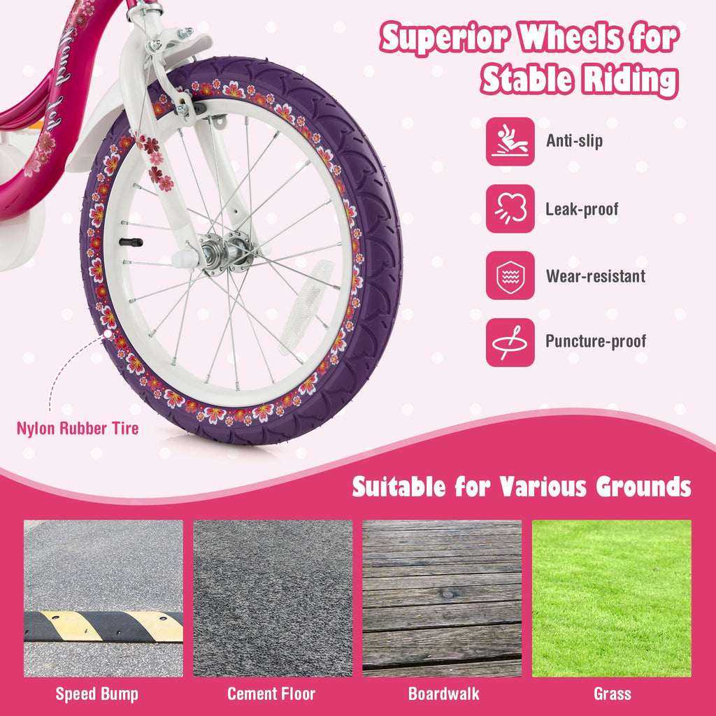 16 Inch Kids Bike with Doll Seat and Removable Training Wheels-16 inches