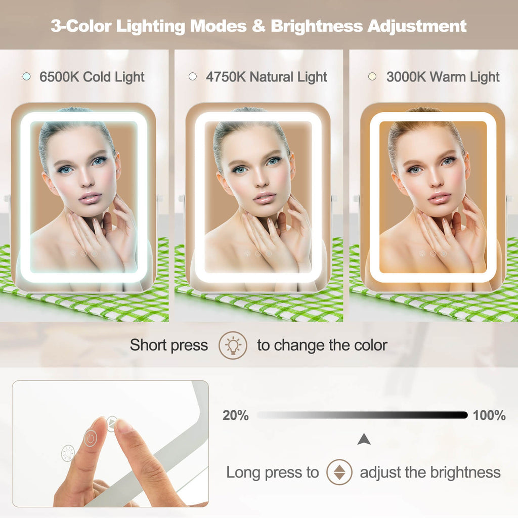 16 x 12 Inch Rectangular Vanity Makeup Mirror with 3 Color Dimmable Lighting