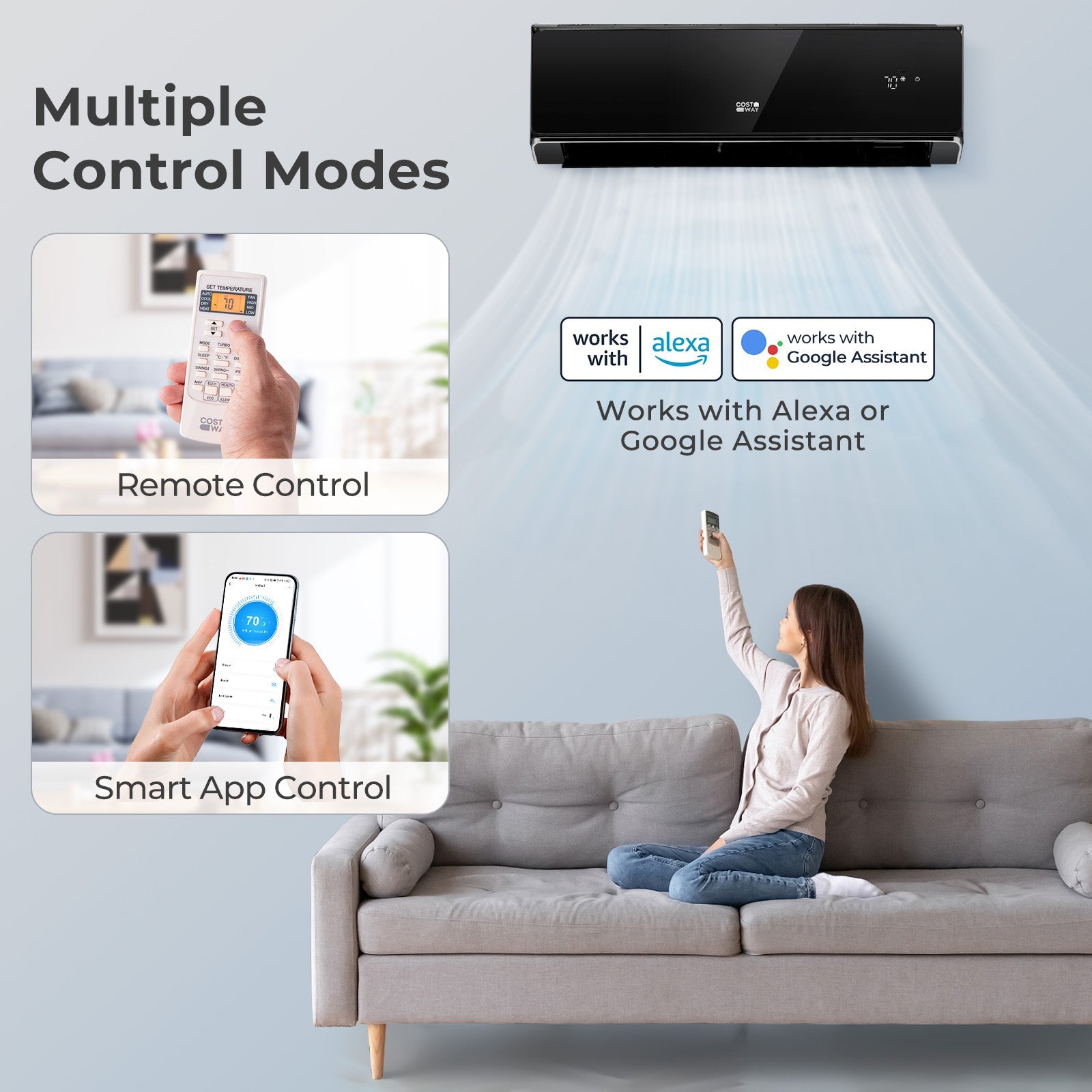 Energy Star Certified 18000 BTU 21 SEER2 208-230V Mini Split Air Conditioner and Heater Black Wifi Enabled