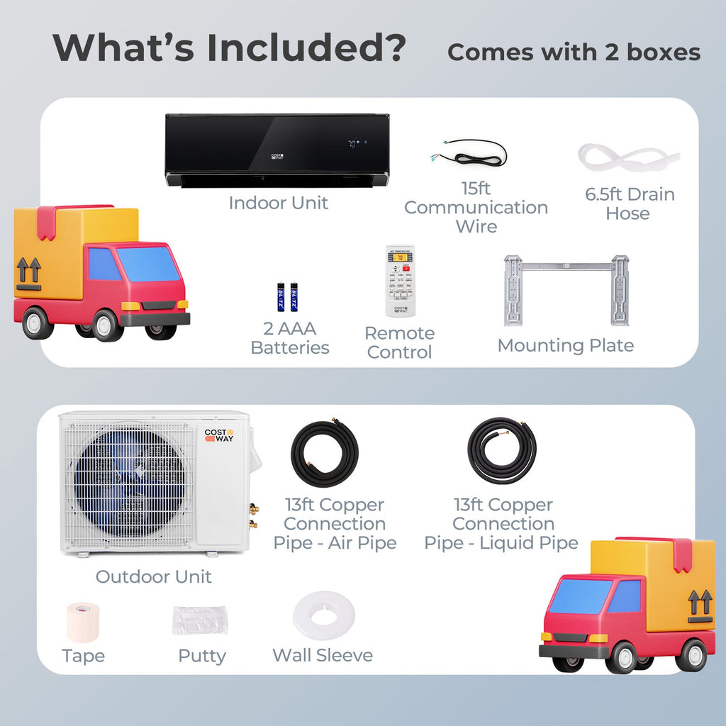 Energy Star Certified 18000 BTU 21 SEER2 208-230V Mini Split Air Conditioner and Heater Black Wifi Enabled