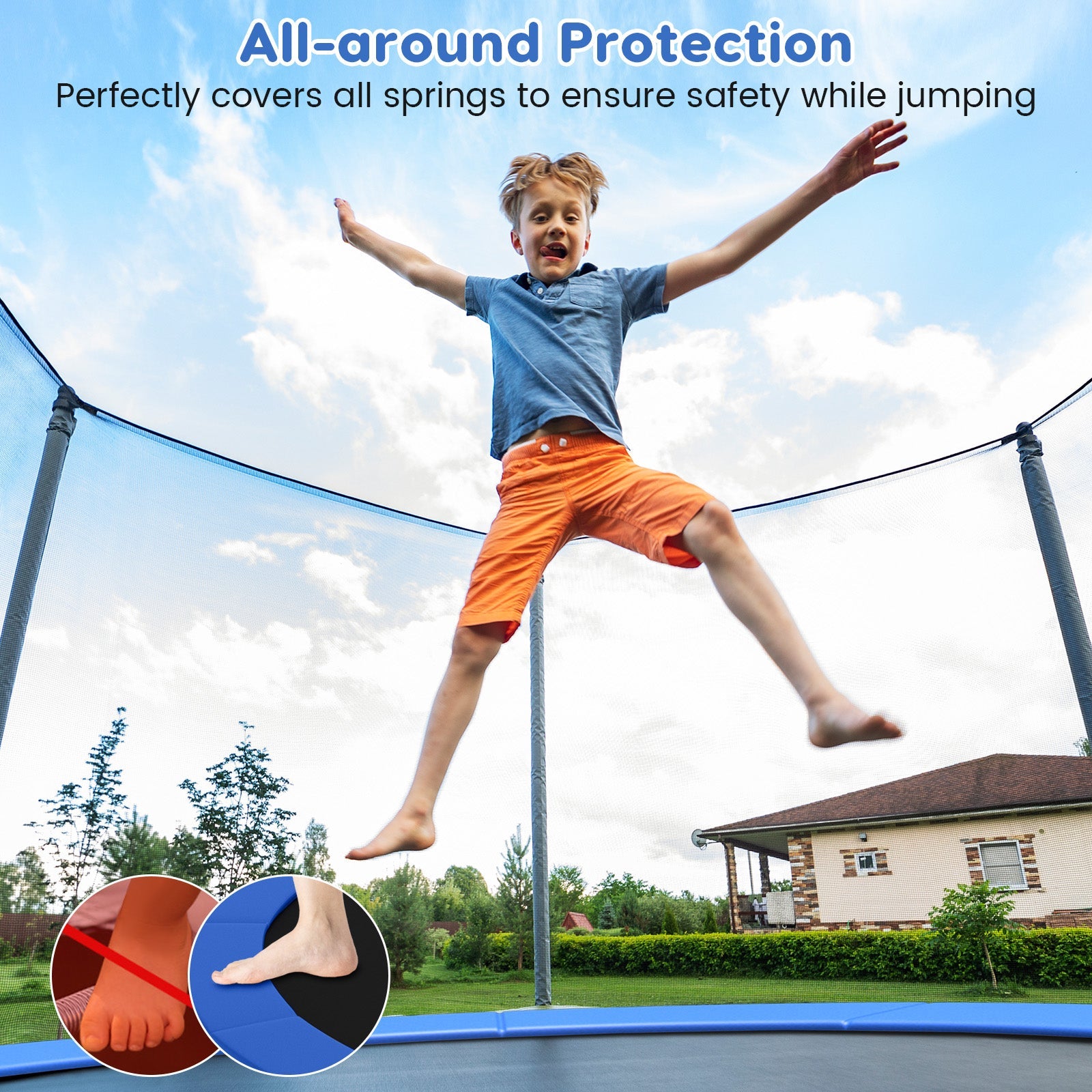 8-16 FT Trampoline Pad Replacement Safety Pad with Fixing Straps (Blue)