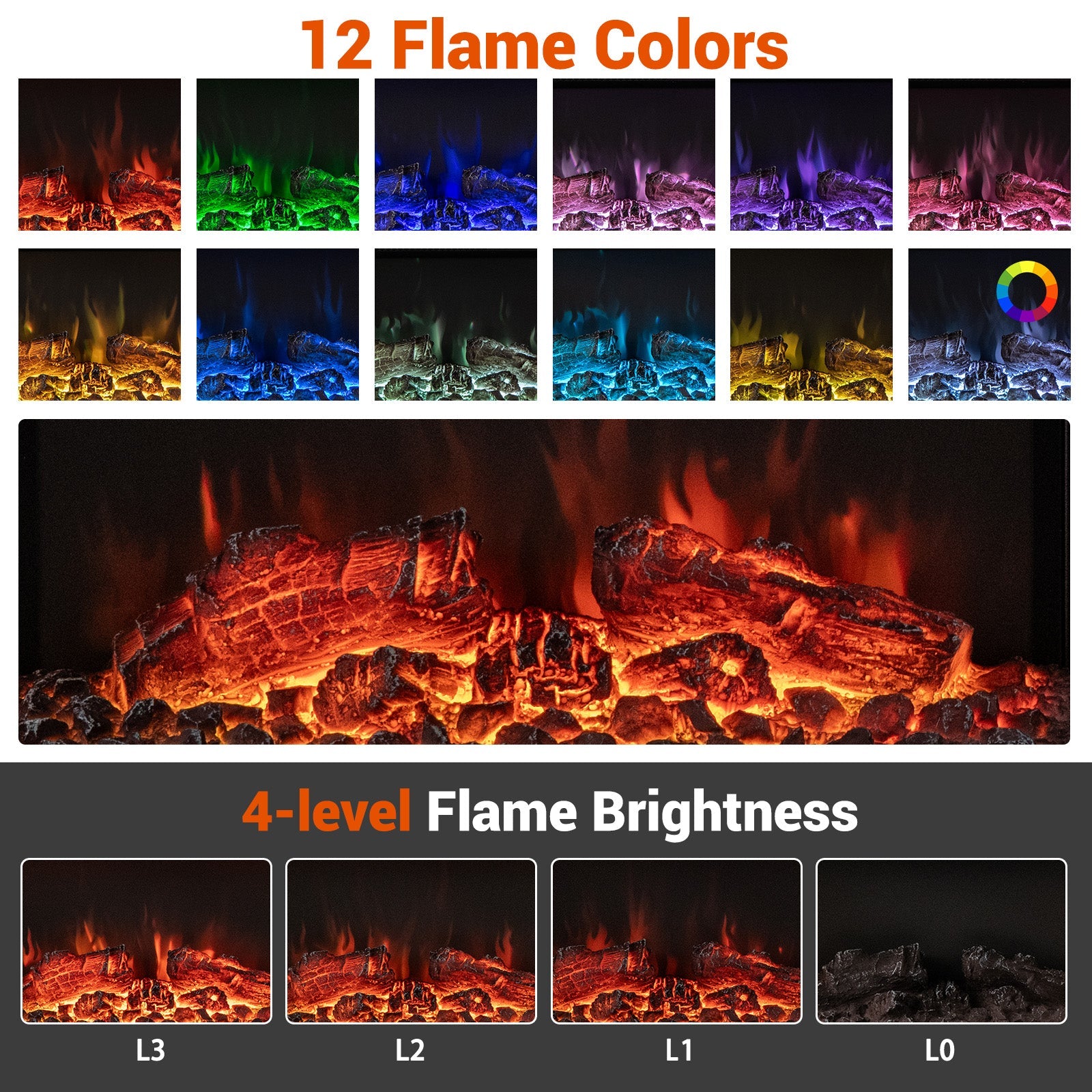 18/36 Inch 3-Sided Wall Mounted Electric Fireplace with 32/50 Inch Wide Floating Mantle