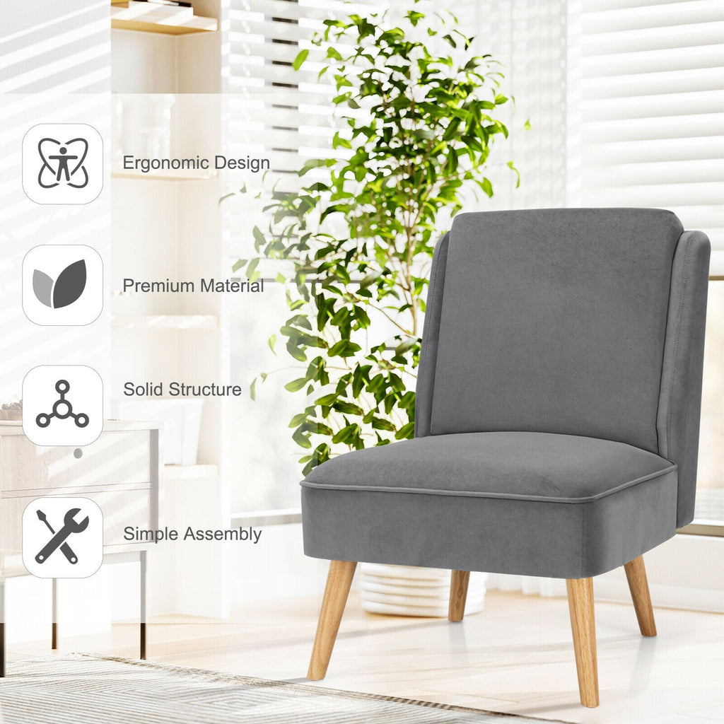 Velvet Accent Armless Side Chair with Rubber Wood Legs for Bedroom