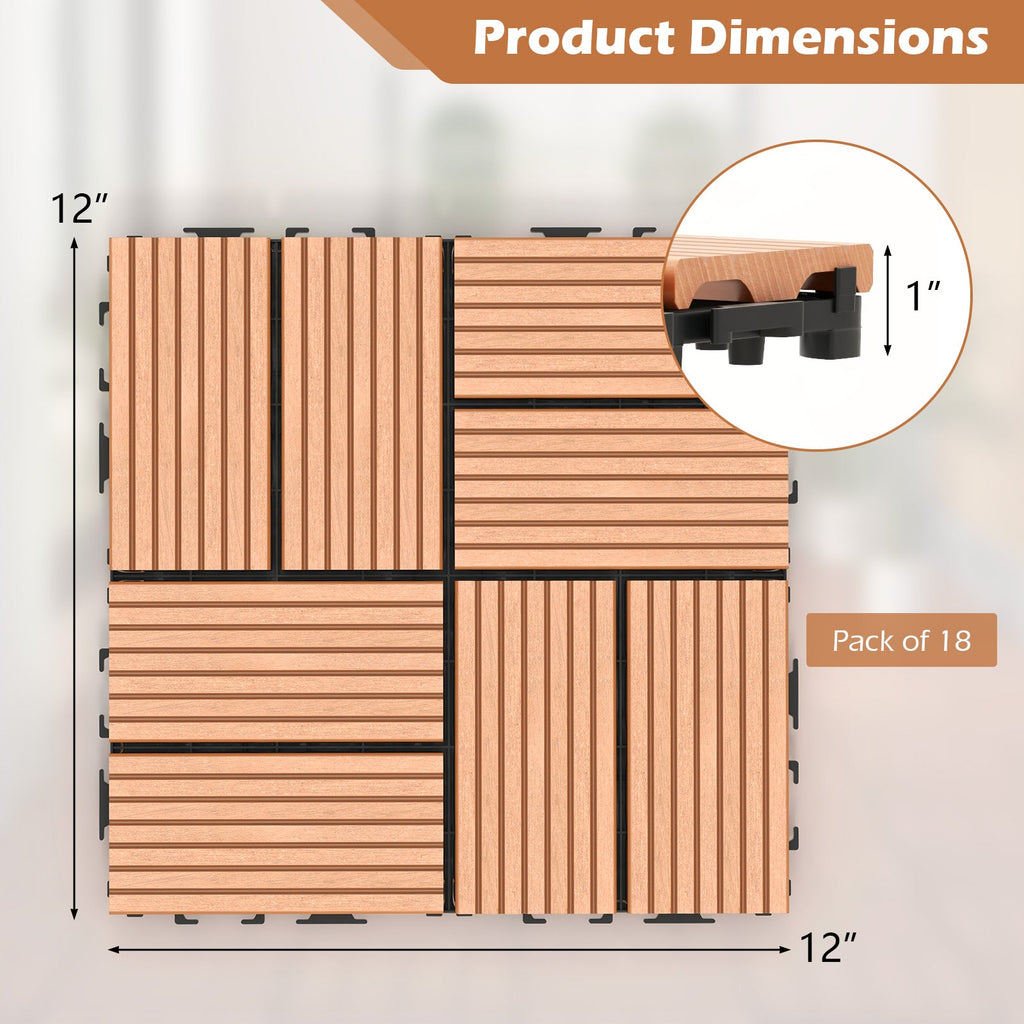 18 Pieces 12 x 12 Inch All Weather Interlocking Deck Tiles