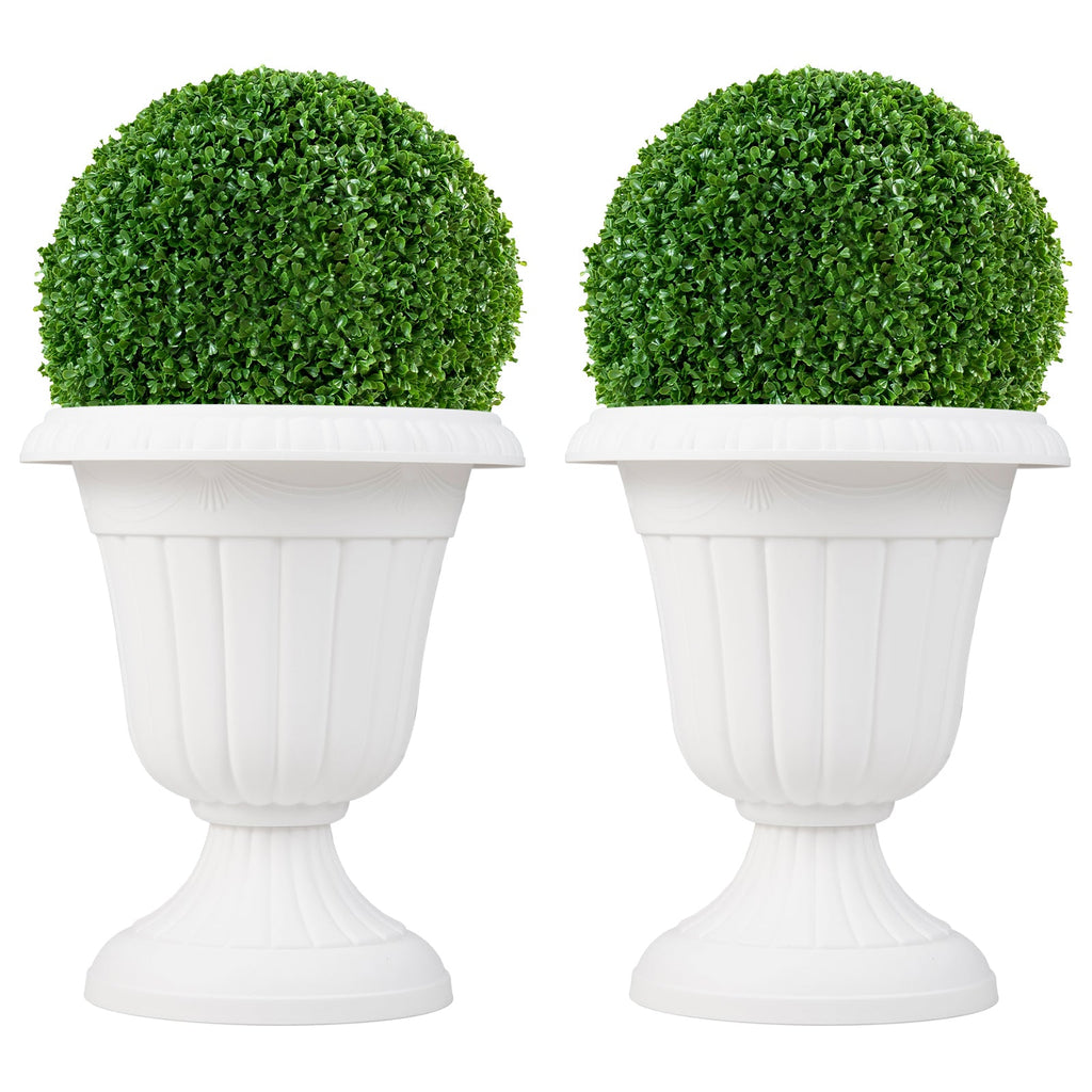 18 inch Tall Vintage Planters Set of 2 with Pedestal Base and Pre-marked Drain Hole