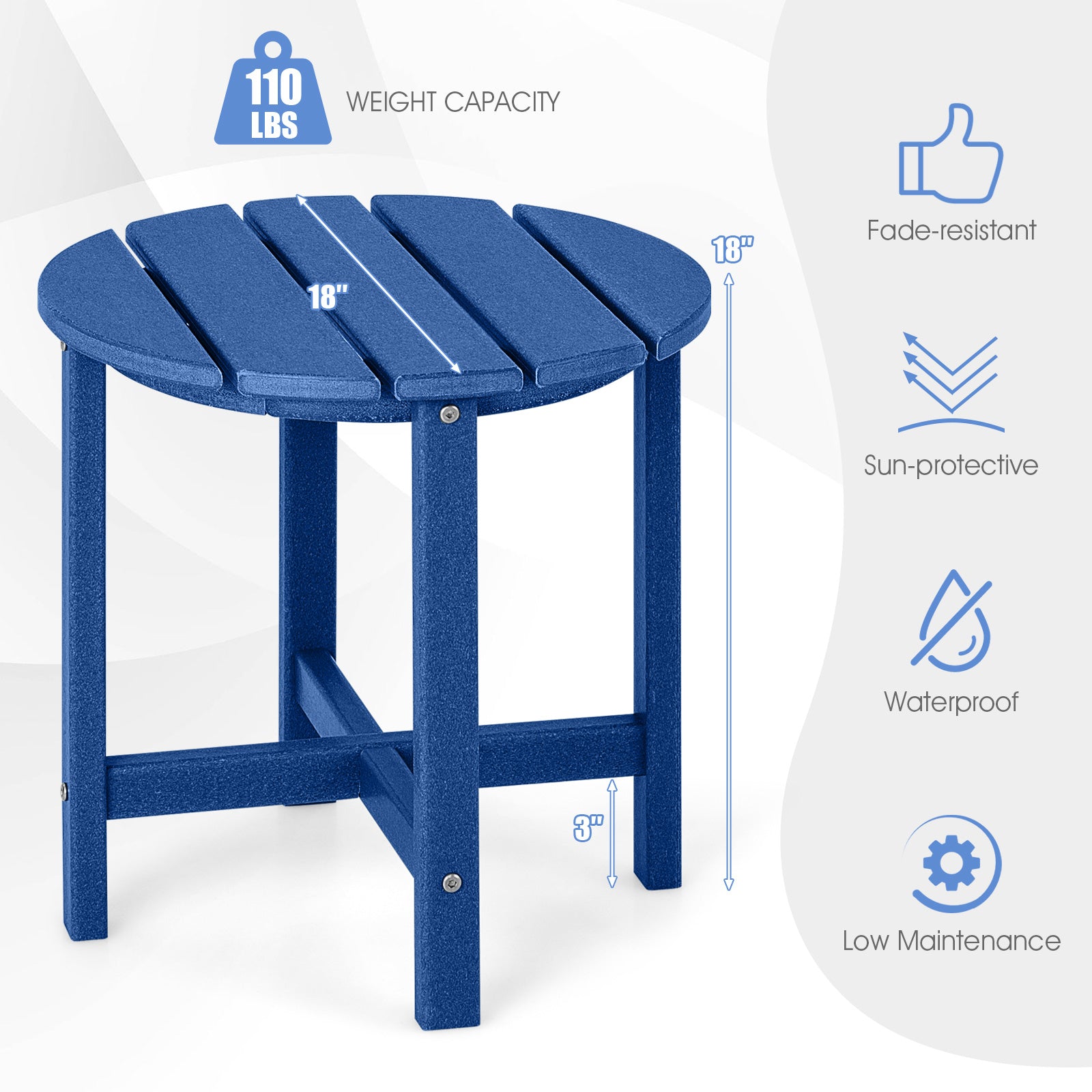 18 Inch Round Weather-Resistant Adirondack Side Table