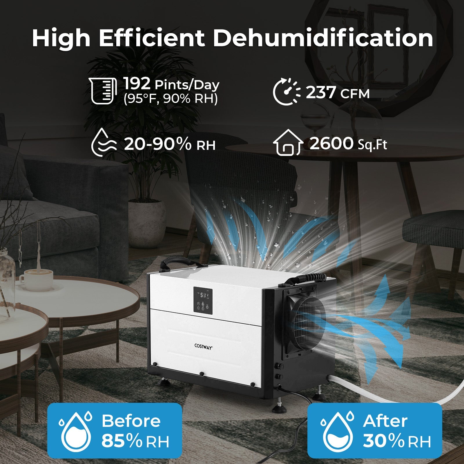 192 Pint Crawl Space Dehumidifier with 3 Modes and 24H Timer