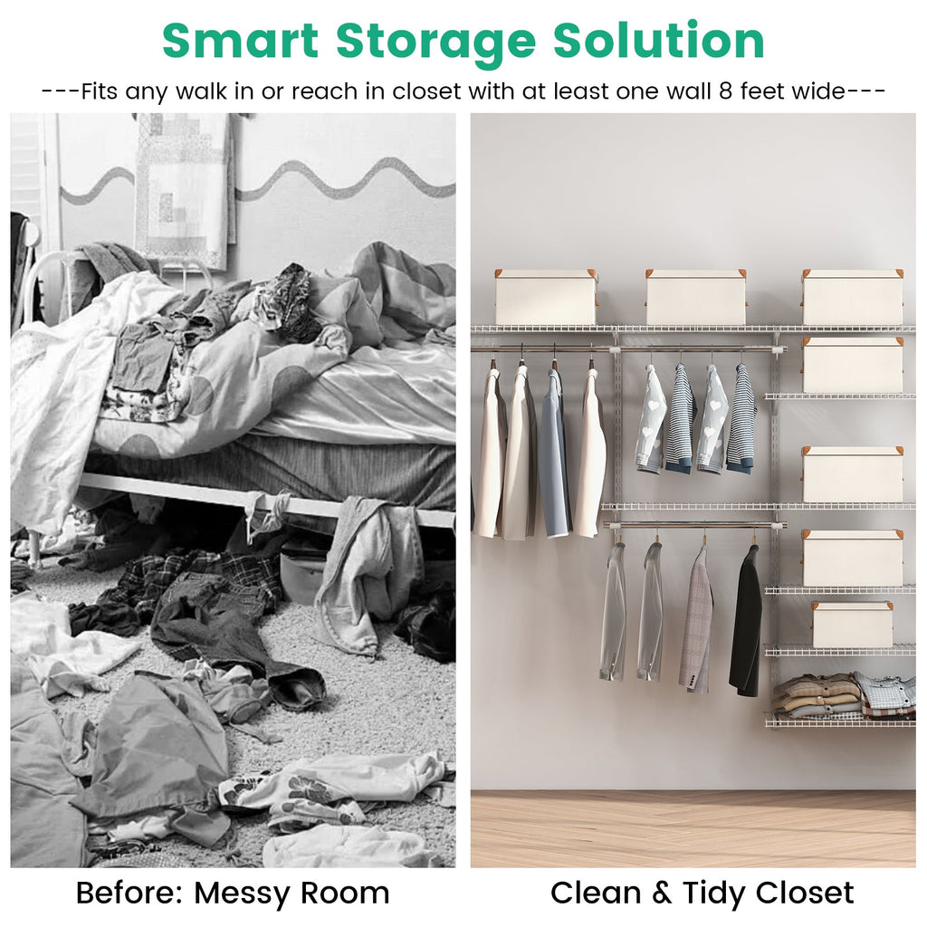 Adjustable Closet Organizer Kit with Shelves and Hanging Rods for 4 to 6 Feet