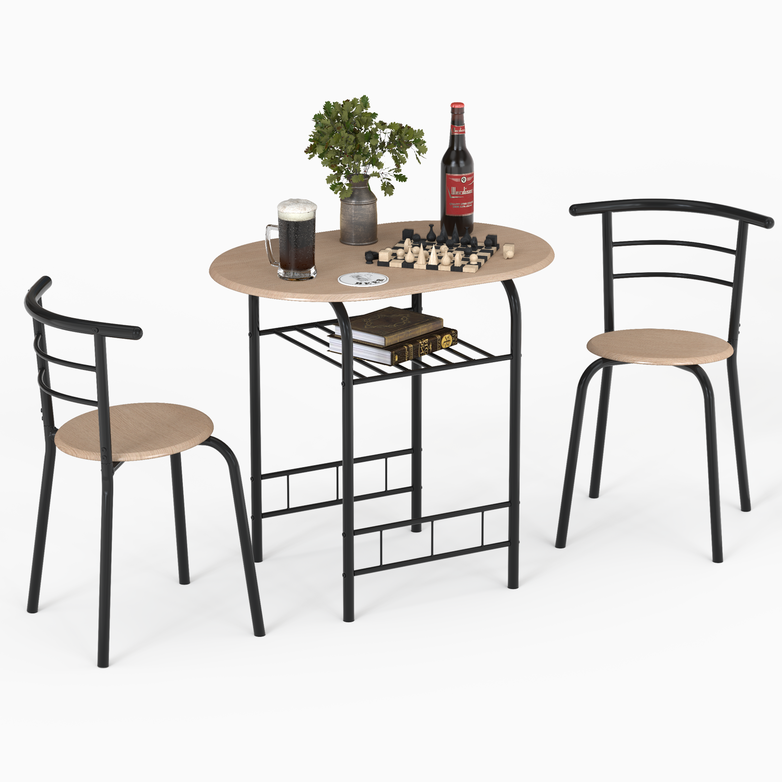 3 pcs Home Kitchen Bistro Pub Dining Table 2 Chairs Set