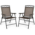 Set of 2 Patio Folding Chairs Sling Portable Dining Chair Set with Armrest