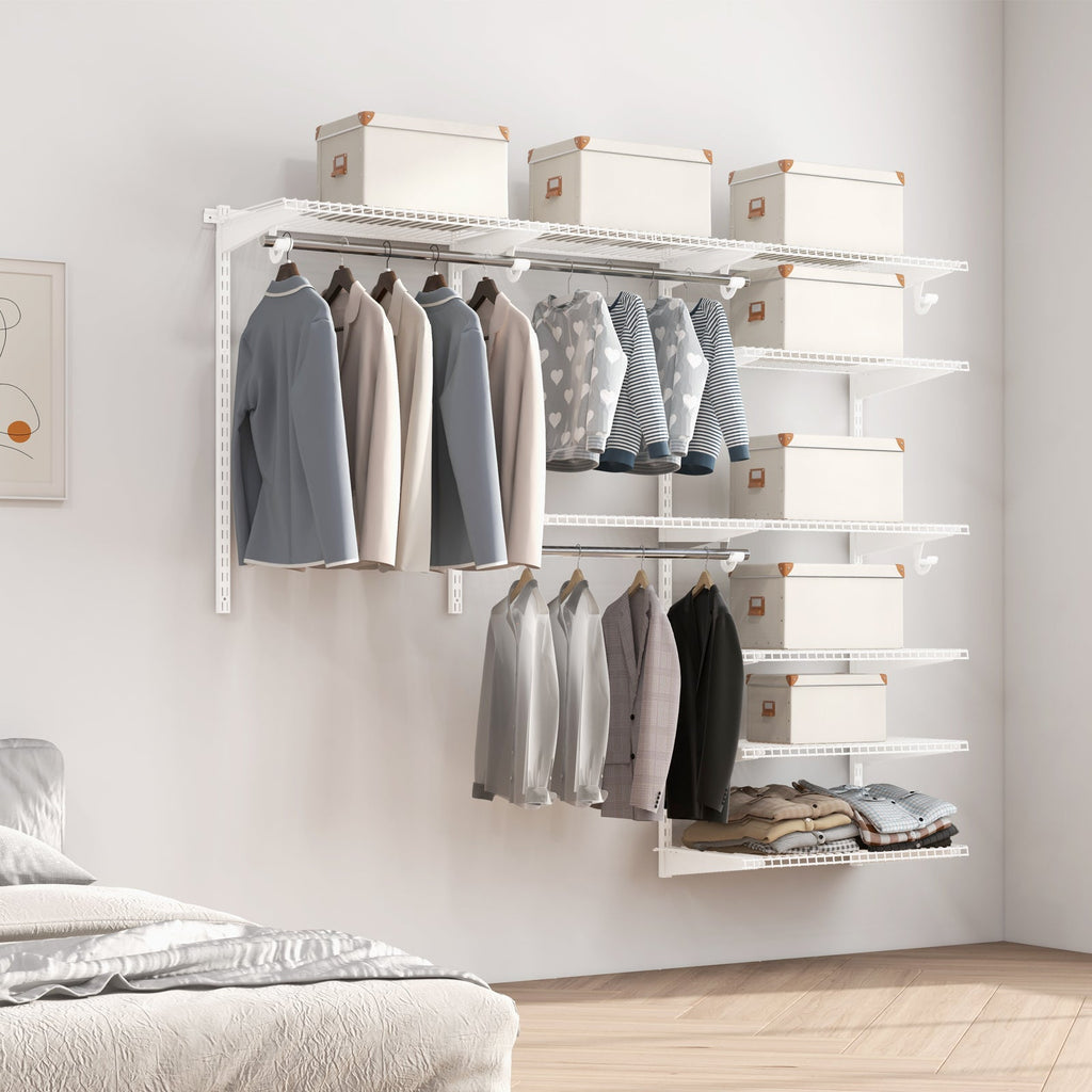 Adjustable Closet Organizer Kit with Shelves and Hanging Rods for 4 to 6 Feet