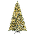 6 Feet Pre-lit Snow Flocked Hinged Christmas Tree with 928 Tips and Metal Stand