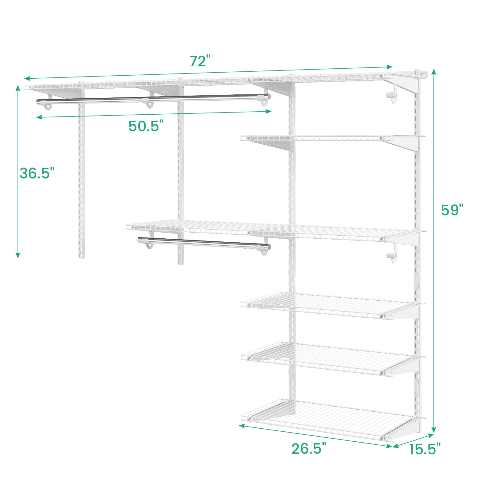 Adjustable Closet Organizer Kit with Shelves and Hanging Rods for 4 to 6 Feet