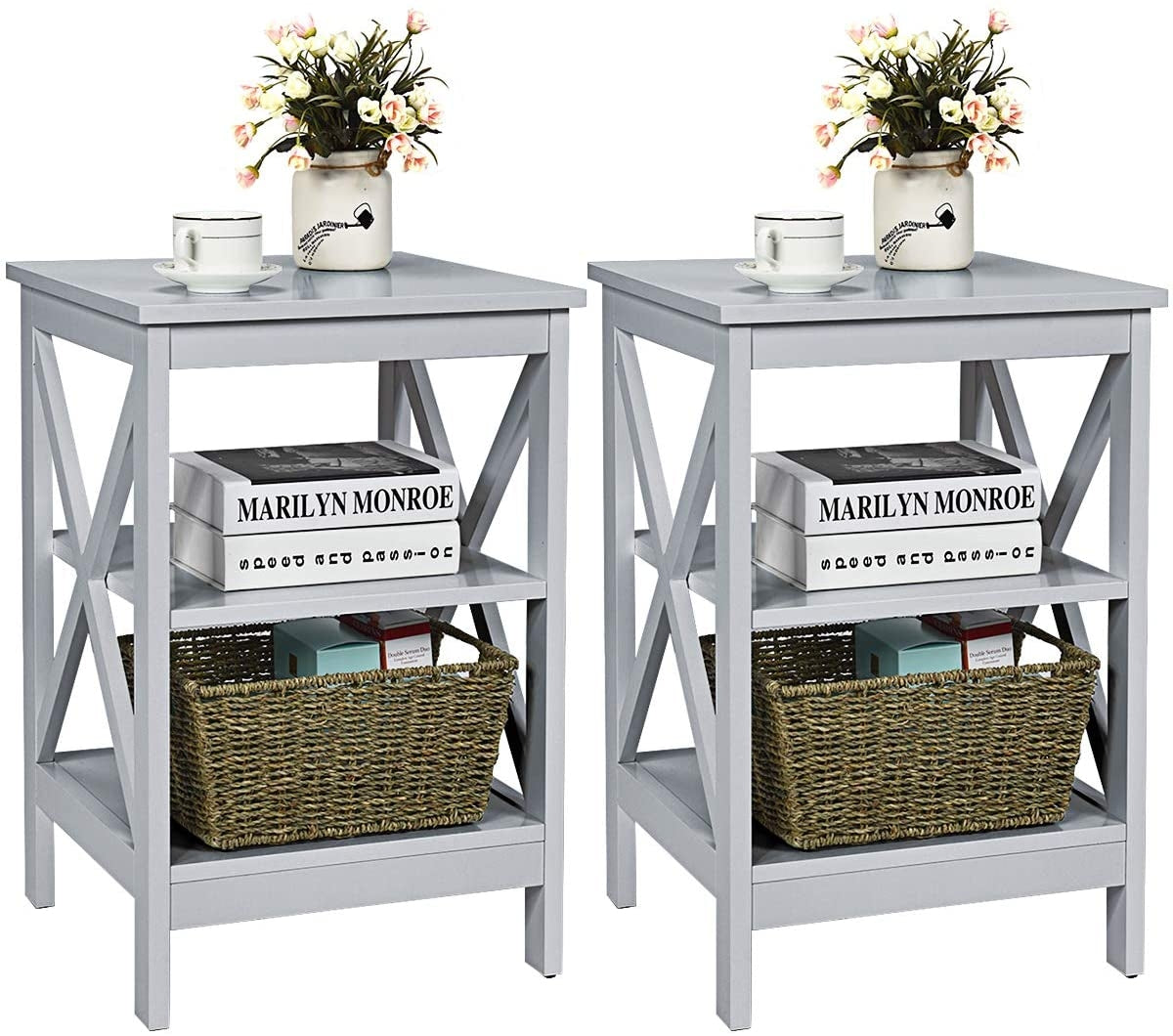 3-Tier X-Design Nightstands with Storage Shelves for Living Room Bedroom